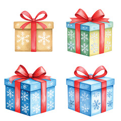 Set of New Year gifts, Christmas, holiday, PNG format