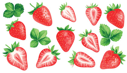 Strawberry Vector Set with Transparent Background