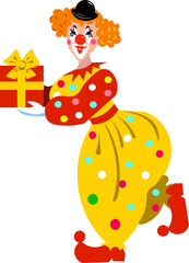 cute clown with a hat and a gift