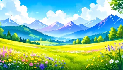 Obraz premium Sunny Alpine Meadow Landscape.