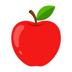 Illustration of a red apple fruit with green leaf and stem healthy food fresh fruit drawing apple