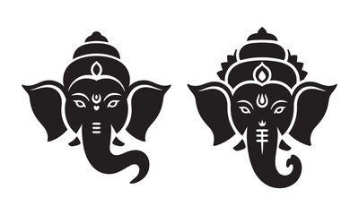 Ganesha Head Icons, Hindu Deity Silhouette, vector illustration