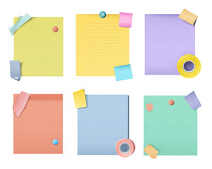 Pastel Sticky Notes Collection with Pins and Tape, PNG
