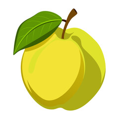 Illustration of a yellow apple fruit with green leaf healthy food fresh sweet organic diet tasty