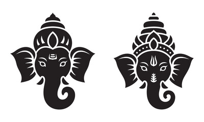 Ganesha Head Icons, Hindu Deity Silhouette, vector illustration