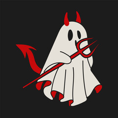 Spooky Cute Devil Ghost with Trident Halloween Design