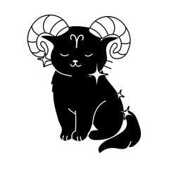 A charming cat illustration featuring the Aries zodiac symbol, combining astrology with a playful design.