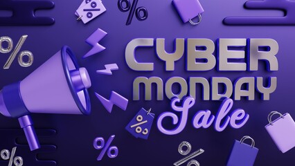 Cyber monday promotion sale 3d rendered banner background