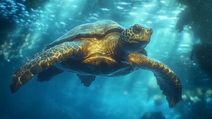 Obraz premium Blue waves rolling as turtles swim past rocks high resolution picture