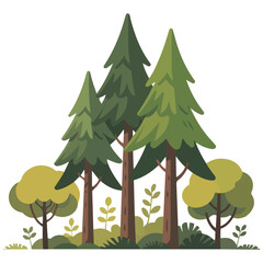 Cartoon summer forest with trees vector isolated white background