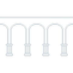 Pixel art colonnade with arches — classical front building architecture. Classic Ionic Columns