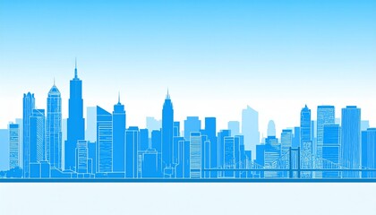 Fototapeta premium Blue Cityscape Skyline Illustration, Urban, City
