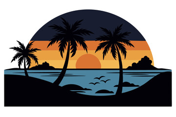 Stunning Tropical Sunset with Palm Trees and Calm Ocean Horizon