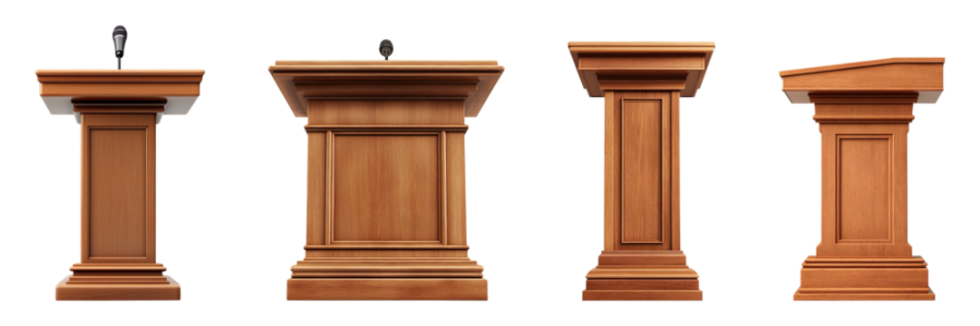 Collection of lecture podiums for speeches, isolated on a transparent background