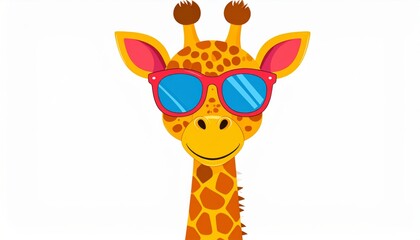 Cool Giraffe in Sunglasses Illustration, Cartoon Animal, Summer Fun Giraffe, Sunglasses
