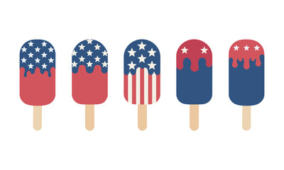 USA Patriotic Ice Cream Popsicle Set - Red, White, Blue, vector illustration