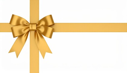 Golden Bow and Ribbon on White, Gift Wrapping, Holiday Design, Gold Ribbon Gift, Bow