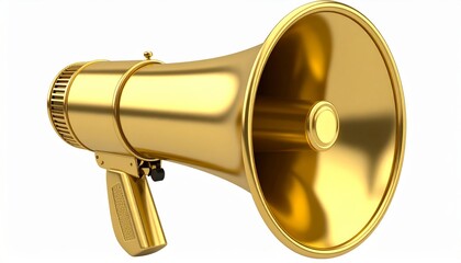 Golden Megaphone 3D Render Announcement Concept, Promotion, Marketing Loudspeaker, Public Address