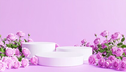 Lavender Rose Product Display Podium, floral backdrop, 3D render, Product Photography, Podium Mockup