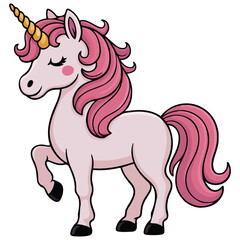 Pink unicorn with rainbow mane vector isolated white background