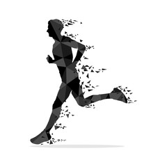 Geometric runner in gray color isolated on white background. Running colorful vector illustration.	
