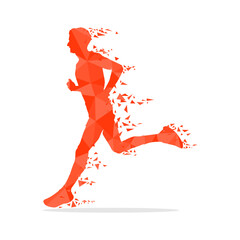 Geometric runner in orange color isolated on white background. Running colorful vector illustration.	
