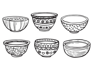 minimalist decorative bowls outline vector art for creative use