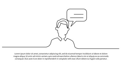 One line man with speech bubble. Abstract minimal continuous line.