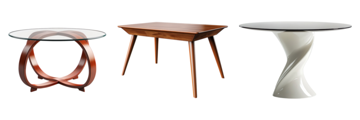 Collection of modern tables, isolated on a transparent background