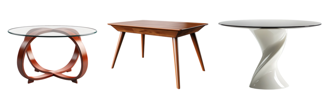 Collection of modern tables, isolated on a transparent background