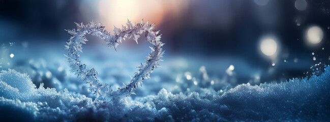 Delicate Ice Heart Formation in Frosty Winter Landscape