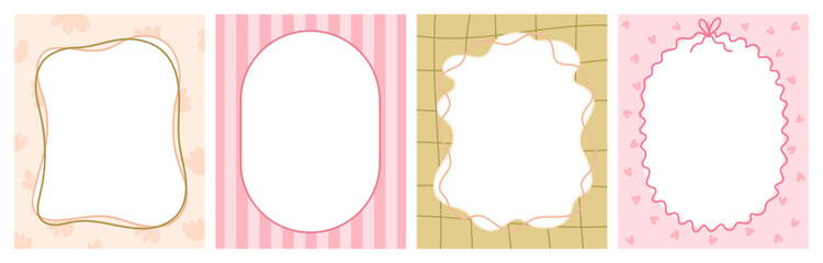 Cute Handsdawn Frame Set with Soft Pastel Backgrounds