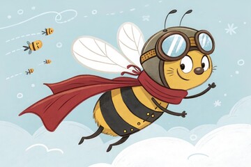 Obraz premium A brave bumble bee pilot soaring through clouds