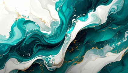 Teal and Gold Abstract Fluid Art, Acrylic Pouring, Liquid Marble Abstract art, Fluid painting