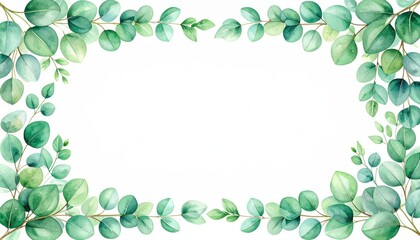 Watercolor Eucalyptus Frame Border, Greenery Design, Botanical Illustration, Plant Green leaves, frame