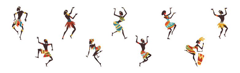 Obraz premium African People Dancing Ethnic Dance Moving Body Vector Set