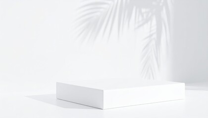 White Cube Display with Palm Leaf Shadow, Minimalist Product Photography, Mockup Product Photography, Minimalist Design