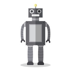 flat design of robot with shadow. smart robot standing. advanced technology of artificial intelligence. robot icon on white background