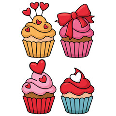 Valentines day cupcakes set vector isolated white background