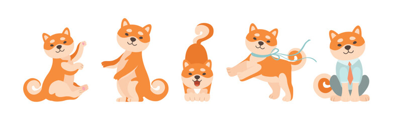 Shiba Inu Dog Character in Different Activity Vector Set