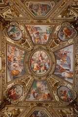 Santa Maria in Trastevere basilica, Rome, Italy. Ceiling with frescoes