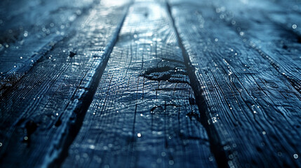 Frost-covered wood texture in winter light with icy highlights and cold blue shadows.