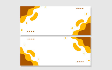 Two white banners with yellow and brown abstract shapes.