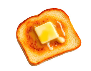 Toasted Bread with Melted Butter &ndash; Crispy Golden Brown Toast Slice with Butter Drizzle &ndash; Isolated Breakfast Food on Transparent White Background for Menu, Recipe, Packaging, or Food Blog Use
