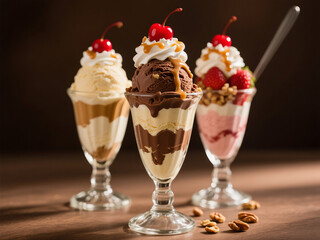 ice cream with chocolate and cherry 