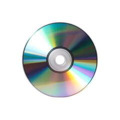Reflective compact disc isolated on black background showing colorful light spectrum reflecting on its surface