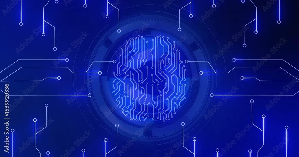 Poster rotating arc initiating circuit lines converging onto interface reshaping fingerprint for scanning