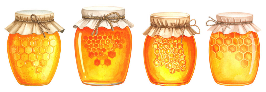 A beautiful assortment of honey jars showcasing different types and textures of honey.