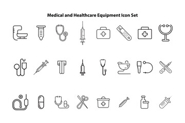 Fototapeta premium Medical and health care equipment icon set
