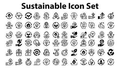 Sustainable Icon Set.svg. sketches, logo illustrations, web symbols, outline style pictograms package isolated on white background. Vector graphics. stock illustration...